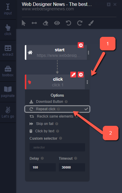 Automatio - Click action - Repeat click option